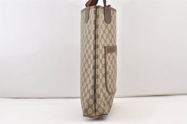 Authentic GUCCI Web Sherry Line Shoulder Tote Bag GG PVC Leather Brown 2884J