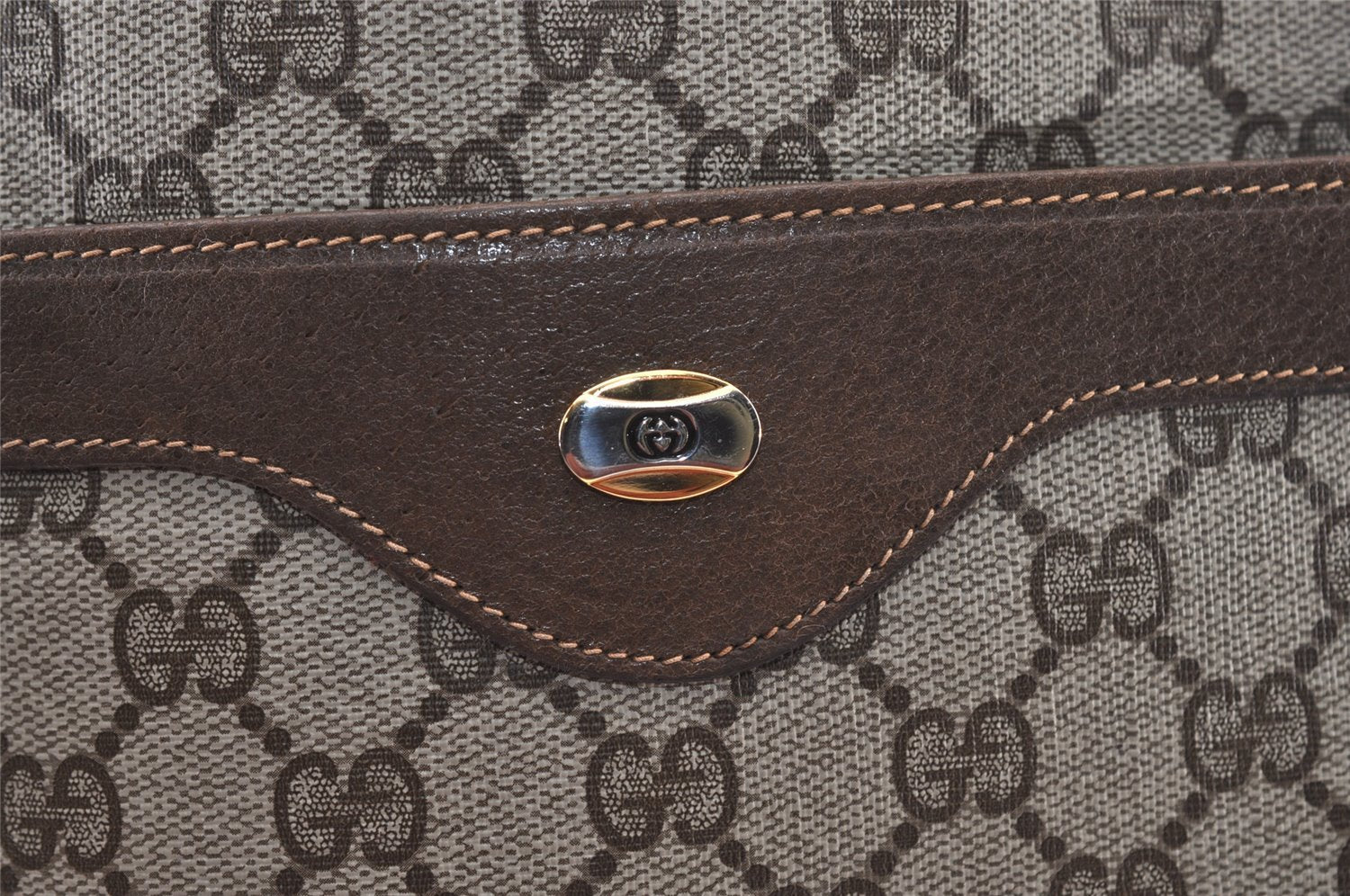 Authentic GUCCI Web Sherry Line Shoulder Tote Bag GG PVC Leather Brown 2884J