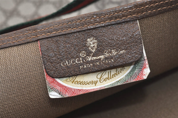 Authentic GUCCI Web Sherry Line Shoulder Tote Bag GG PVC Leather Brown 2884J