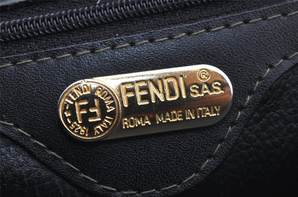 Authentic FENDI Pequin Shoulder Hand Bag Purse PVC Leather Brown Black 2886I