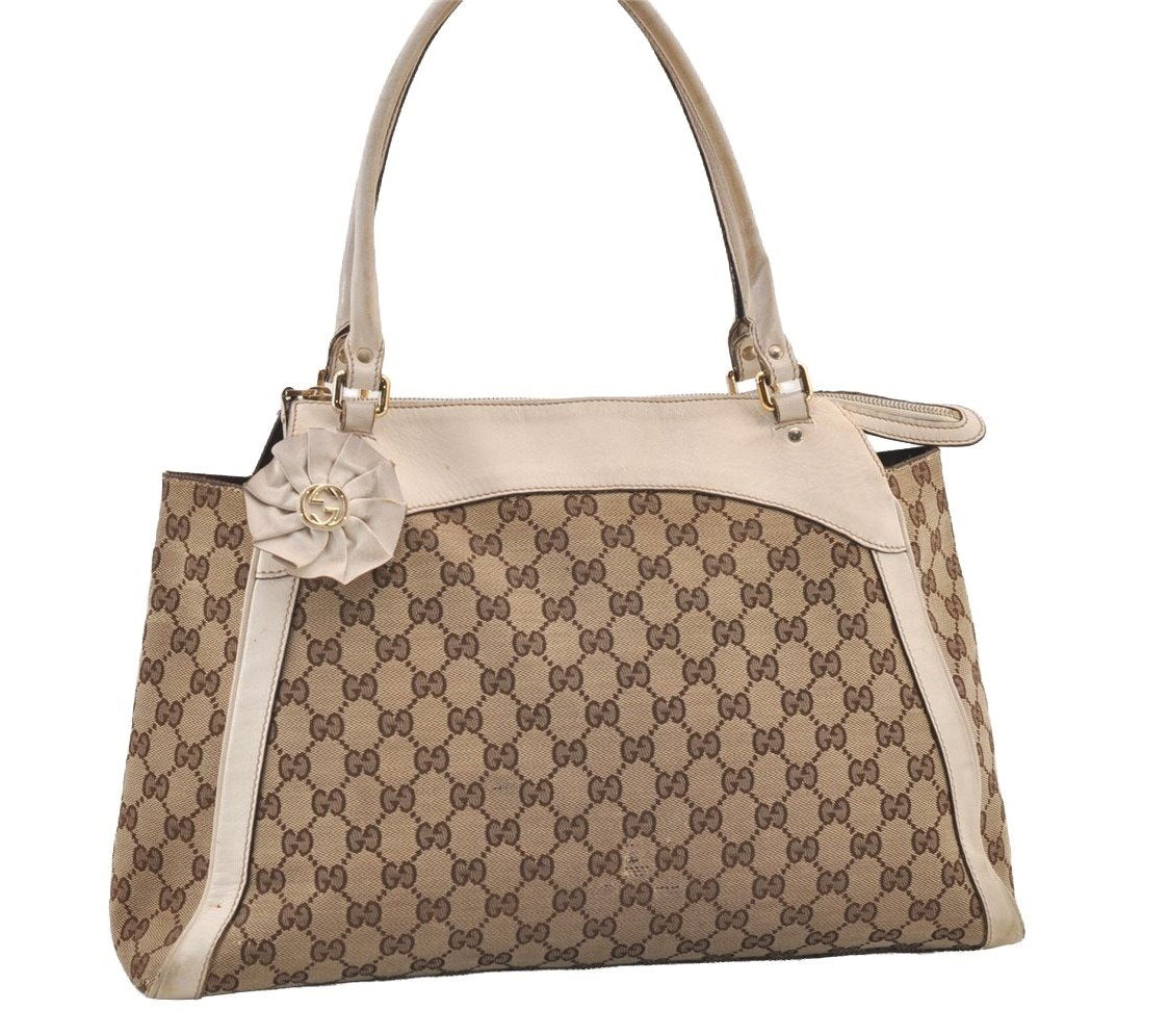 Authentic GUCCI Trophy Shoulder Tote Bag GG Canvas Leather 189828 Brown 2886J