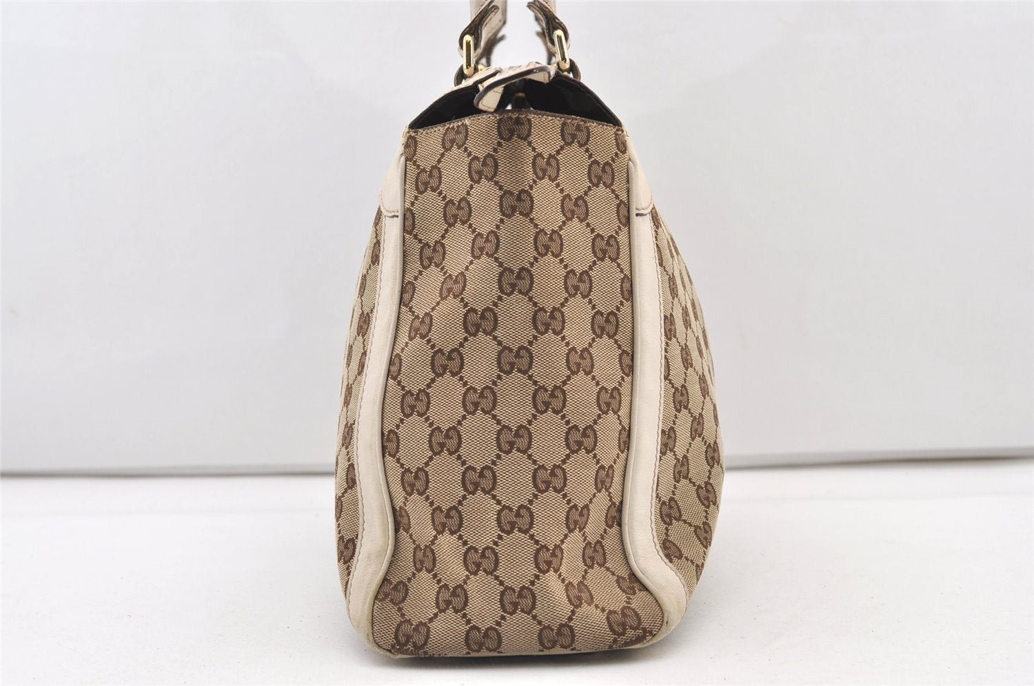 Authentic GUCCI Trophy Shoulder Tote Bag GG Canvas Leather 189828 Brown 2886J