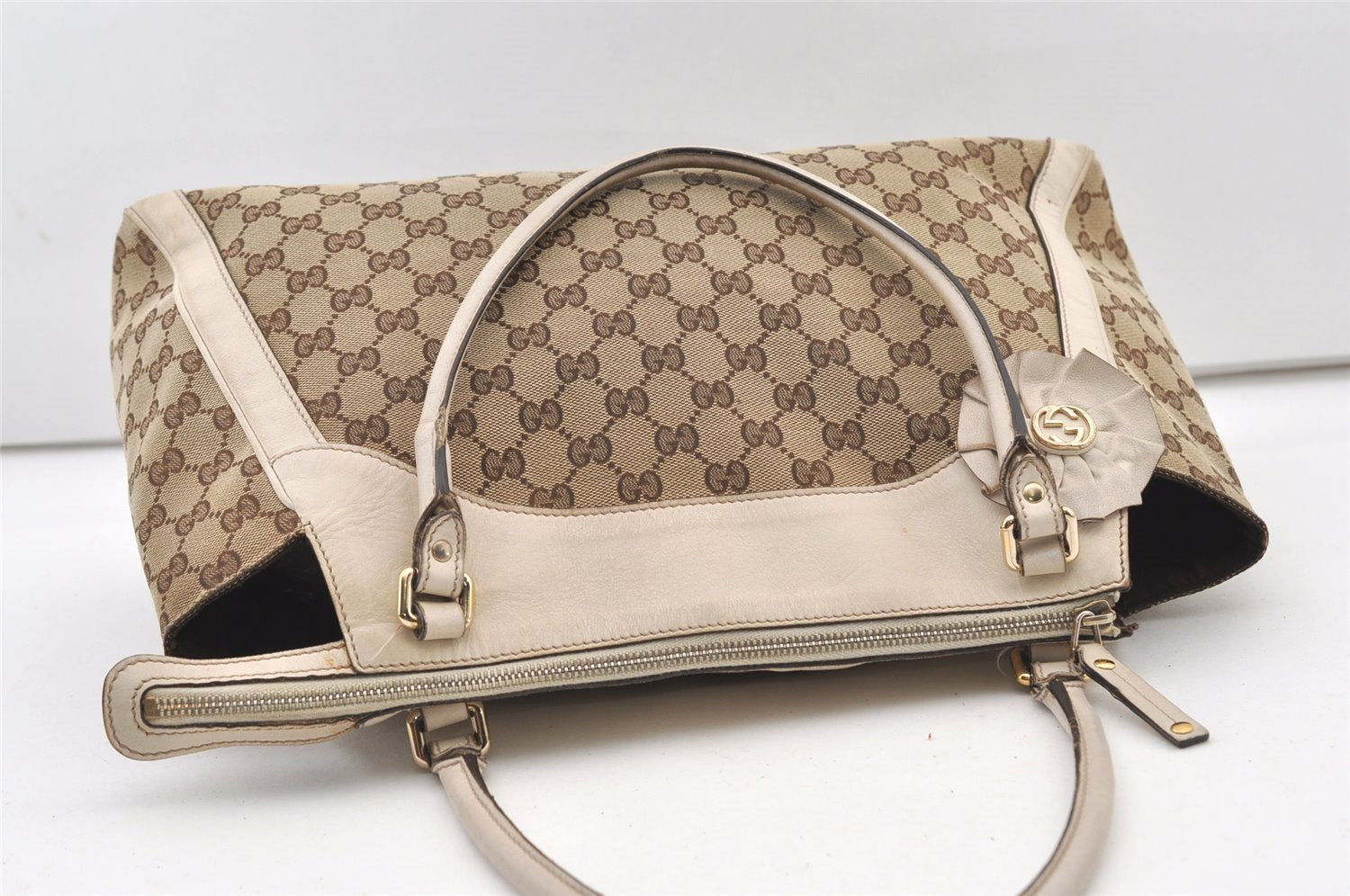 Authentic GUCCI Trophy Shoulder Tote Bag GG Canvas Leather 189828 Brown 2886J