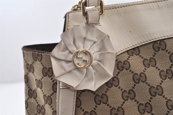 Authentic GUCCI Trophy Shoulder Tote Bag GG Canvas Leather 189828 Brown 2886J