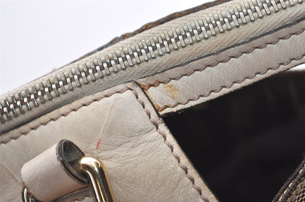 Authentic GUCCI Trophy Shoulder Tote Bag GG Canvas Leather 189828 Brown 2886J