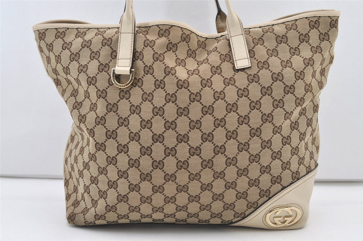 Authentic GUCCI New Britt Shoulder Tote Bag GG Canvas Leather 169945 Brown 2887J