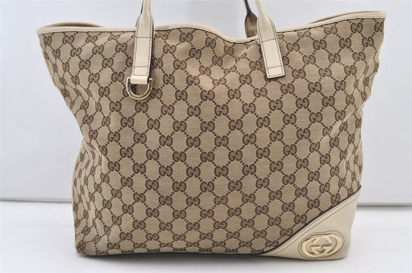 Authentic GUCCI New Britt Shoulder Tote Bag GG Canvas Leather 169945 Brown 2887J
