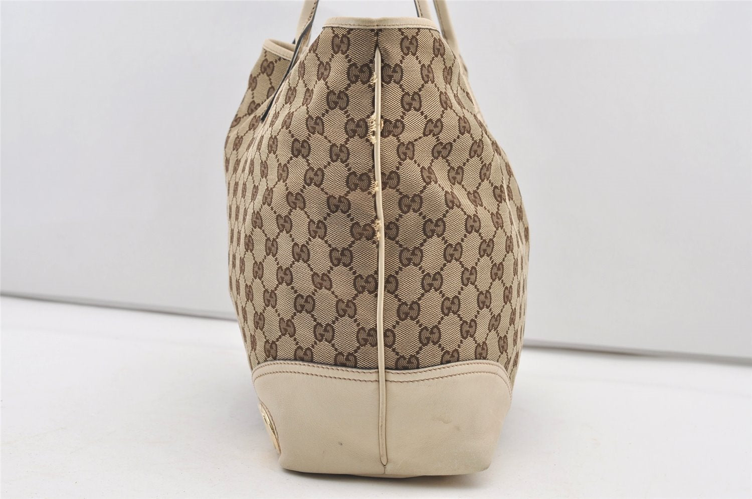 Authentic GUCCI New Britt Shoulder Tote Bag GG Canvas Leather 169945 Brown 2887J