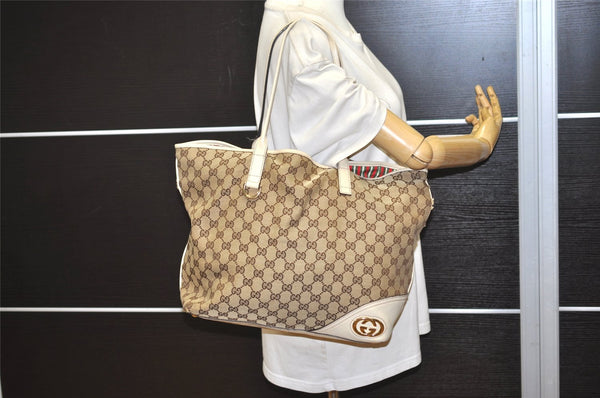 Authentic GUCCI New Britt Shoulder Tote Bag GG Canvas Leather 169945 Brown 2887J