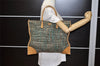 Authentic PRADA Tweed Leather Tote Hand Bag Green Brown 2890K