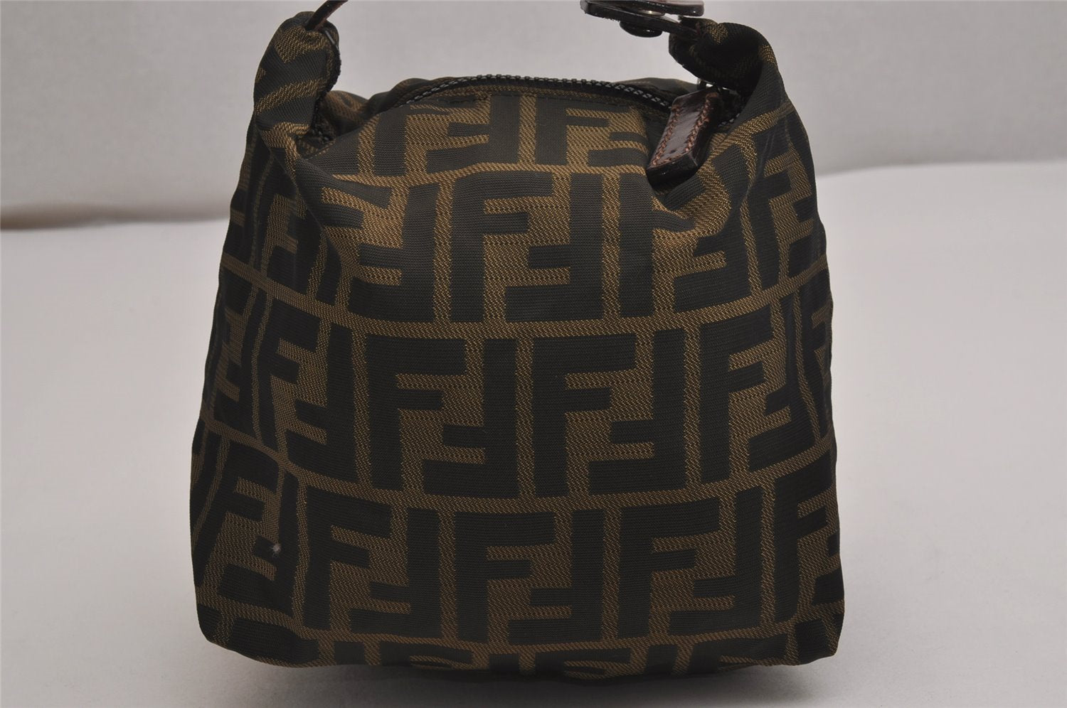 Authentic FENDI Vintage Zucca Hand Bag Purse Nylon Leather Brown 2891J