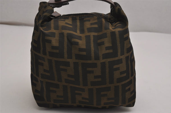 Authentic FENDI Vintage Zucca Hand Bag Purse Nylon Leather Brown 2891J