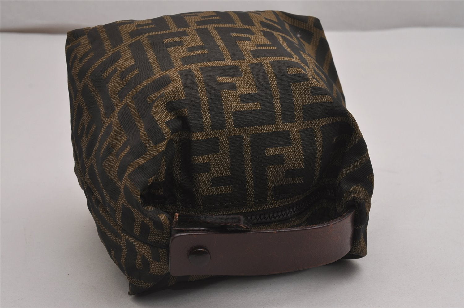 Authentic FENDI Vintage Zucca Hand Bag Purse Nylon Leather Brown 2891J