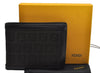 Authentic FENDI Zucchino Bifold Wallet Purse Canvas Leather Black Box 2893J