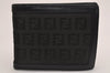 Authentic FENDI Zucchino Bifold Wallet Purse Canvas Leather Black Box 2893J