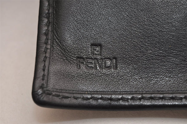 Authentic FENDI Zucchino Bifold Wallet Purse Canvas Leather Black Box 2893J