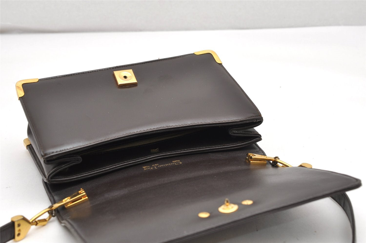 Authentic Christian Dior Vintage Shoulder Bag Purse Leather Brown 2894K