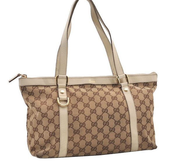 Authentic GUCCI Abbey Shoulder Tote Bag GG Canvas Leather 141470 Brown 2896J