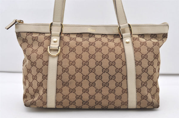 Authentic GUCCI Abbey Shoulder Tote Bag GG Canvas Leather 141470 Brown 2896J