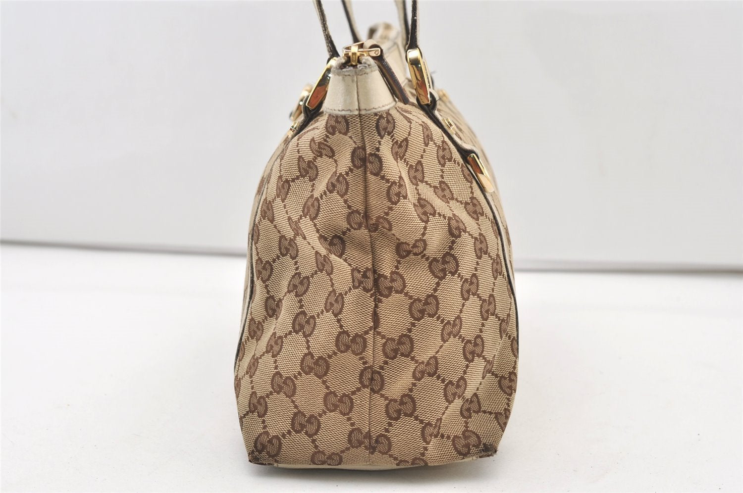Authentic GUCCI Abbey Shoulder Tote Bag GG Canvas Leather 141470 Brown 2896J