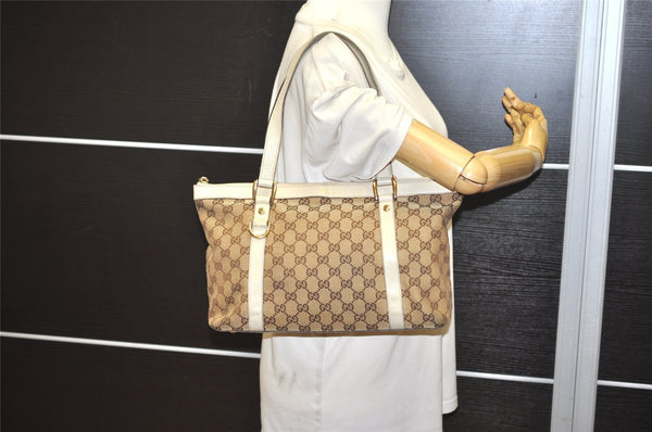 Authentic GUCCI Abbey Shoulder Tote Bag GG Canvas Leather 141470 Brown 2896J