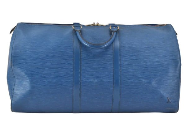 Authentic Louis Vuitton Epi Keepall 55 Boston Travel Bag Blue M42955 LV 2897K