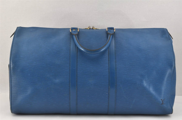 Authentic Louis Vuitton Epi Keepall 55 Boston Travel Bag Blue M42955 LV 2897K