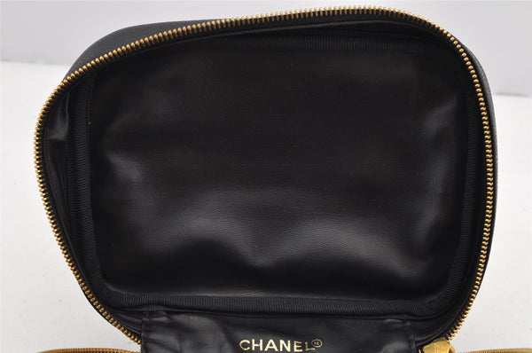 Authentic CHANEL Caviar Skin Vanity Cosmetic Bag Pouch Purse Black CC 2900I