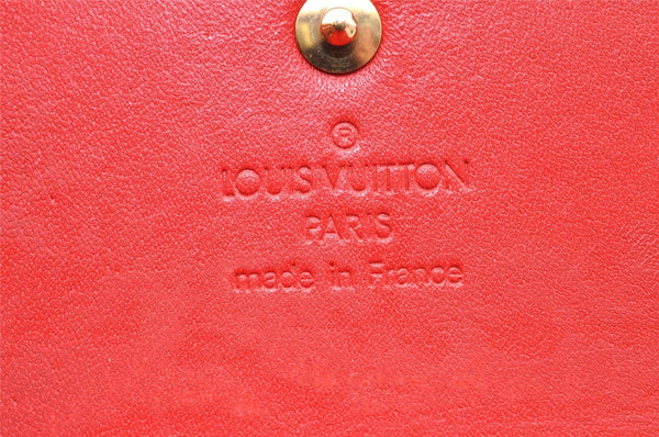 Auth Louis Vuitton Vernis Porte Monnaie Billets Cartes Credit Wallet Red 2902I
