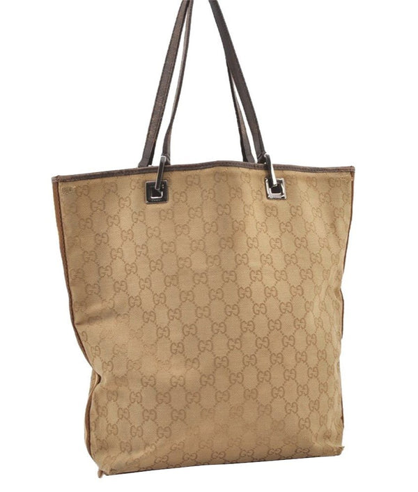 Authentic GUCCI Sherry Line Tote Bag GG Canvas Leather 31243 Beige 2902J