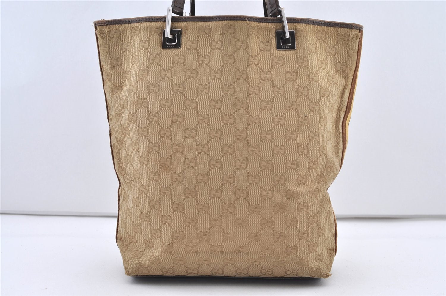 Authentic GUCCI Sherry Line Tote Bag GG Canvas Leather 31243 Beige 2902J