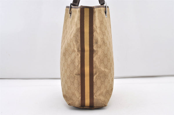 Authentic GUCCI Sherry Line Tote Bag GG Canvas Leather 31243 Beige 2902J