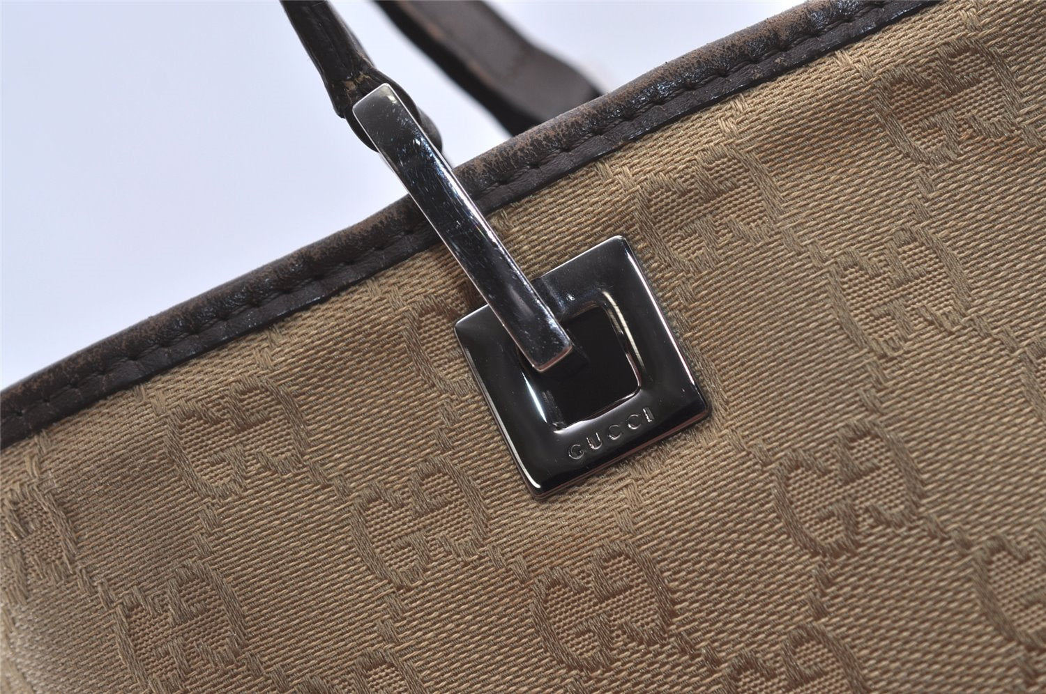 Authentic GUCCI Sherry Line Tote Bag GG Canvas Leather 31243 Beige 2902J