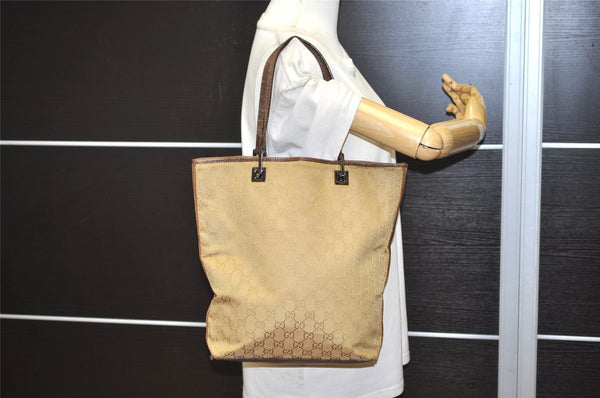 Authentic GUCCI Sherry Line Tote Bag GG Canvas Leather 31243 Beige 2902J
