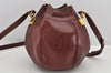 Authentic Cartier Must de Cartier Leather Shoulder Drawstring Bag Bordeaux 2902K