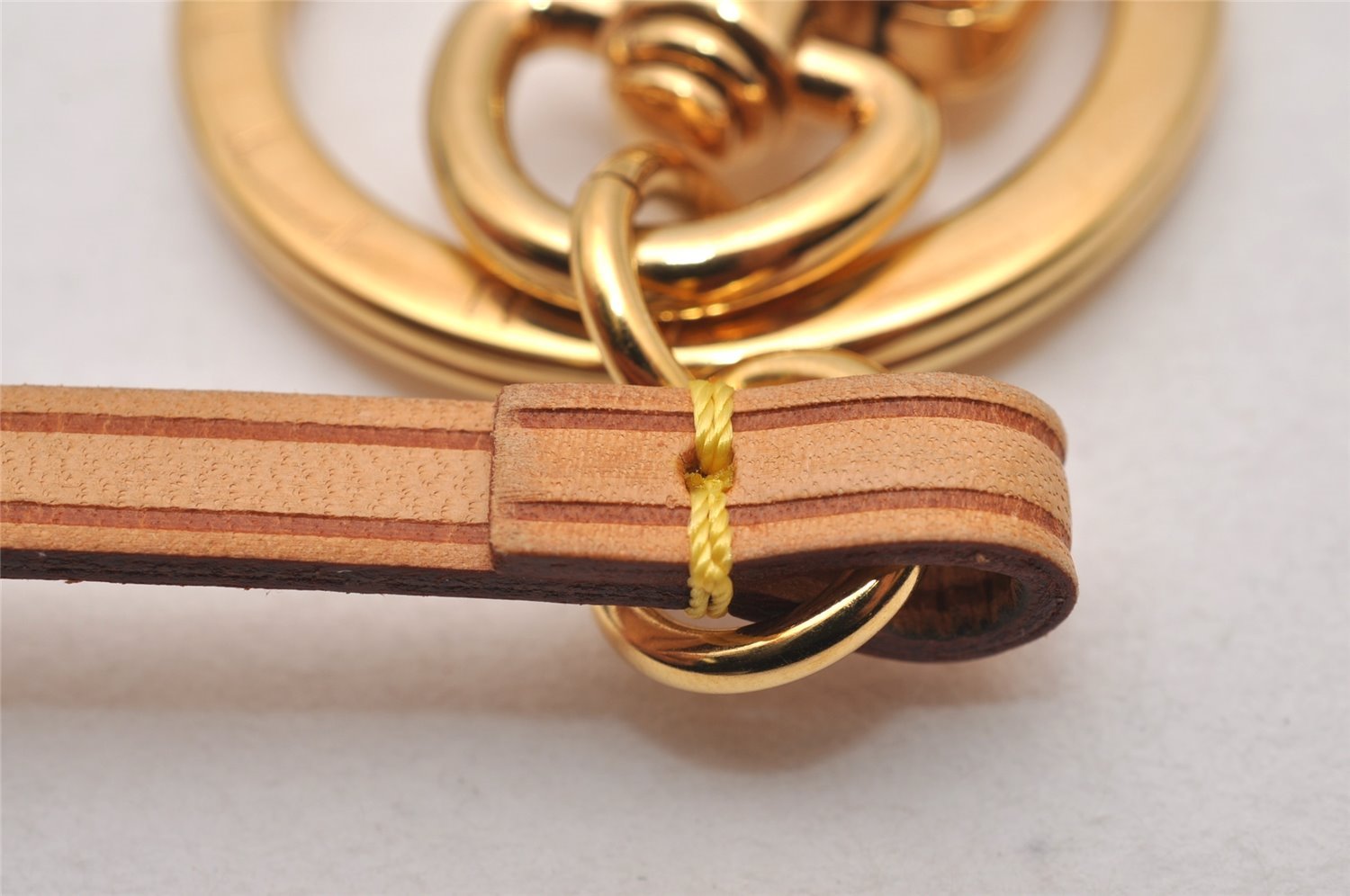 Authentic Louis Vuitton Bag Charm Key Ring Leather Strap Gold LV 2903I