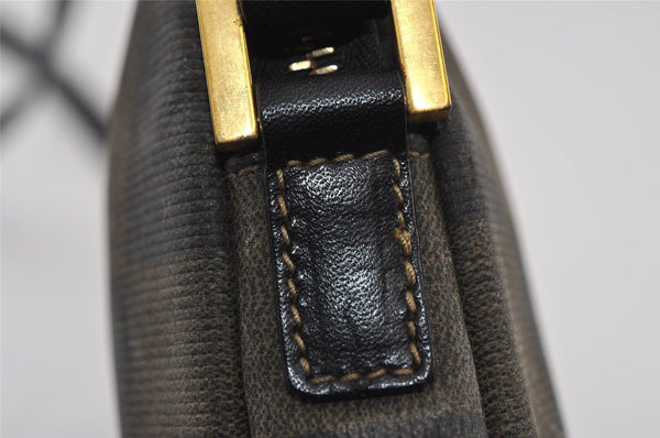 Authentic FENDI Pequin Check Shoulder Cross Bag PVC Leather Brown Black 2905I