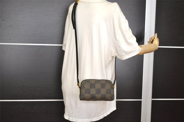 Authentic FENDI Pequin Check Shoulder Cross Bag PVC Leather Brown Black 2905I