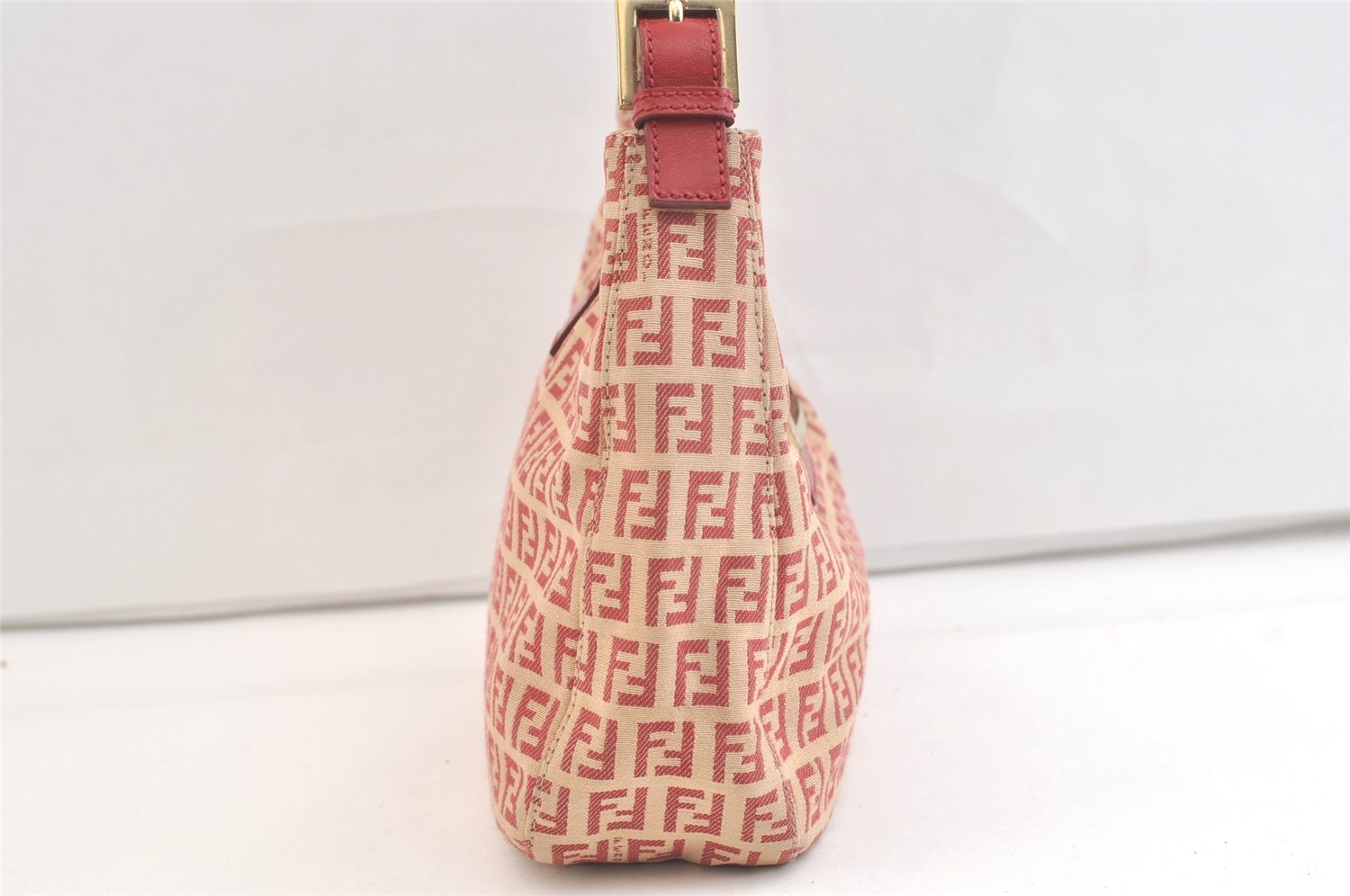 Authentic FENDI Zucchino Shoulder Hand Bag Purse Canvas Leather Red 2910K