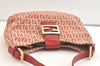 Authentic FENDI Zucchino Shoulder Hand Bag Purse Canvas Leather Red 2910K