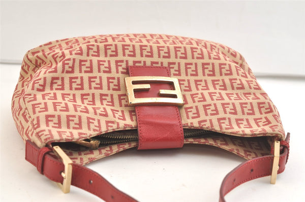 Authentic FENDI Zucchino Shoulder Hand Bag Purse Canvas Leather Red 2910K