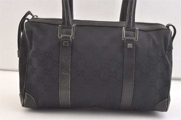Authentic GUCCI Vintage Hand Boston Bag GG Canvas Leather 0000851 Black 2913K
