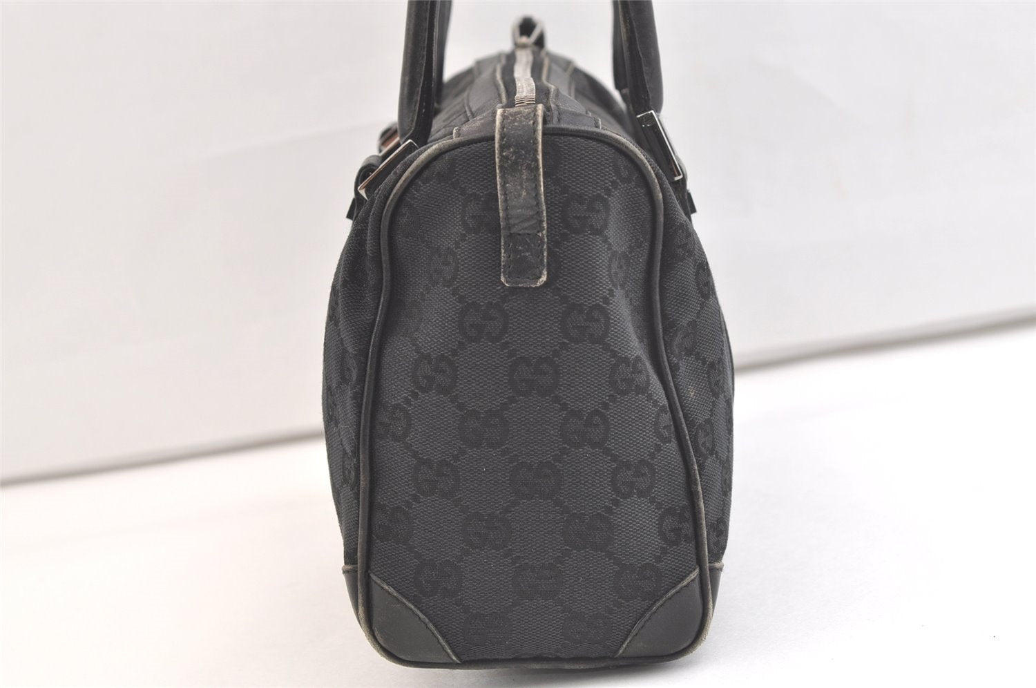 Authentic GUCCI Vintage Hand Boston Bag GG Canvas Leather 0000851 Black 2913K