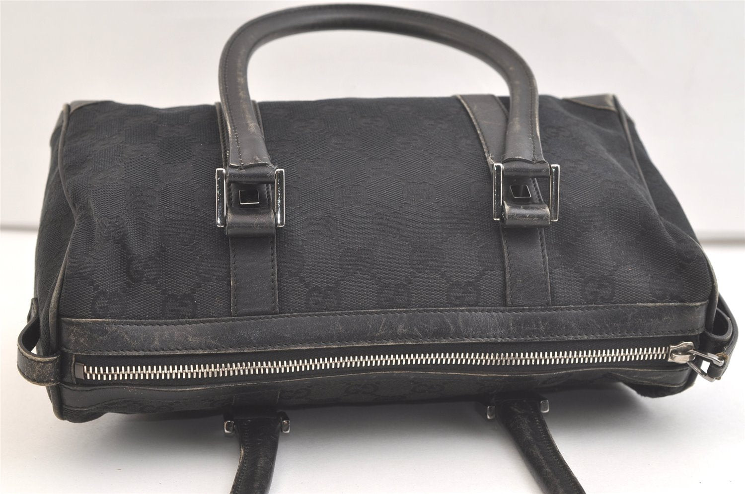 Authentic GUCCI Vintage Hand Boston Bag GG Canvas Leather 0000851 Black 2913K