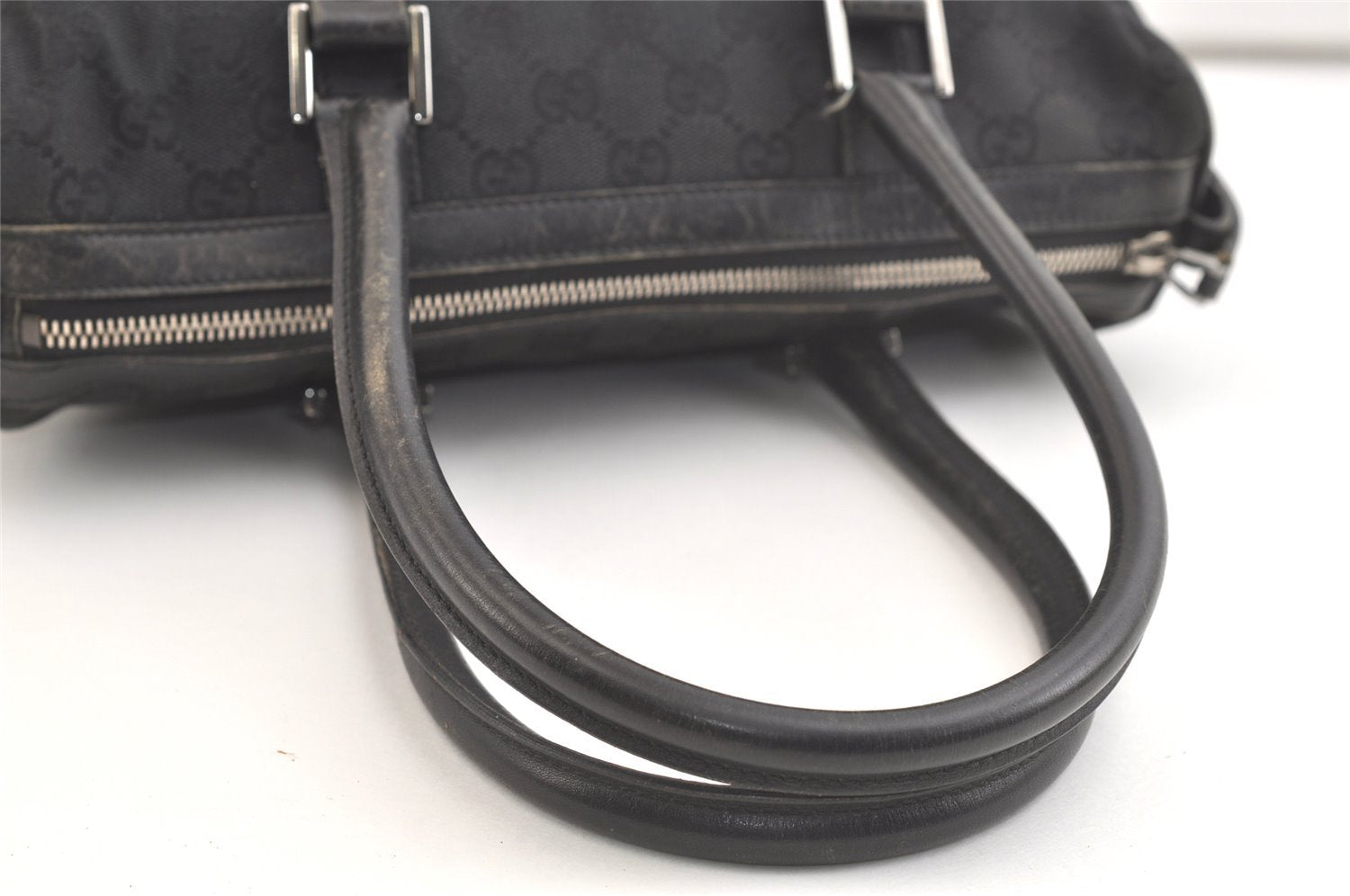 Authentic GUCCI Vintage Hand Boston Bag GG Canvas Leather 0000851 Black 2913K