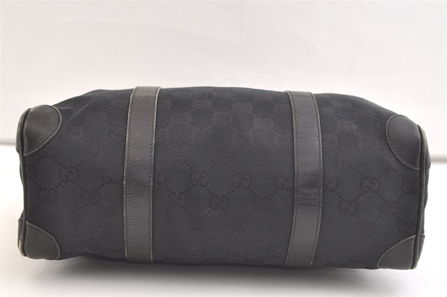 Authentic GUCCI Vintage Hand Boston Bag GG Canvas Leather 0000851 Black 2913K