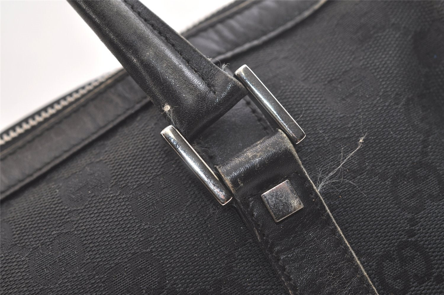 Authentic GUCCI Vintage Hand Boston Bag GG Canvas Leather 0000851 Black 2913K