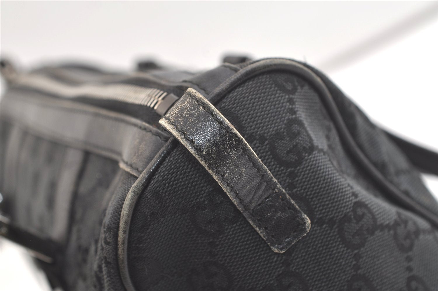 Authentic GUCCI Vintage Hand Boston Bag GG Canvas Leather 0000851 Black 2913K