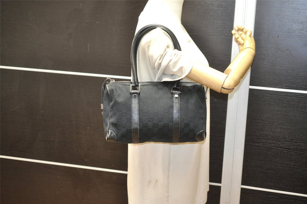 Authentic GUCCI Vintage Hand Boston Bag GG Canvas Leather 0000851 Black 2913K
