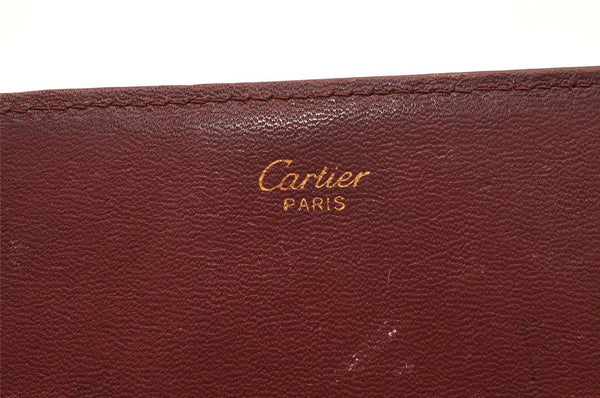 Authentic Cartier Must de Cartier Clutch Hand Bag Leather Bordeaux Red 2915I